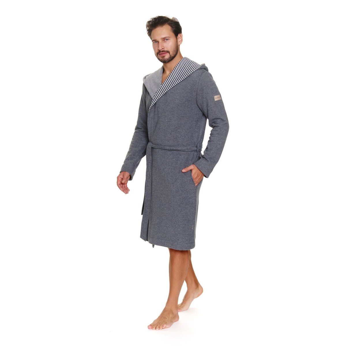 Szary szlafrok męski z kapturem