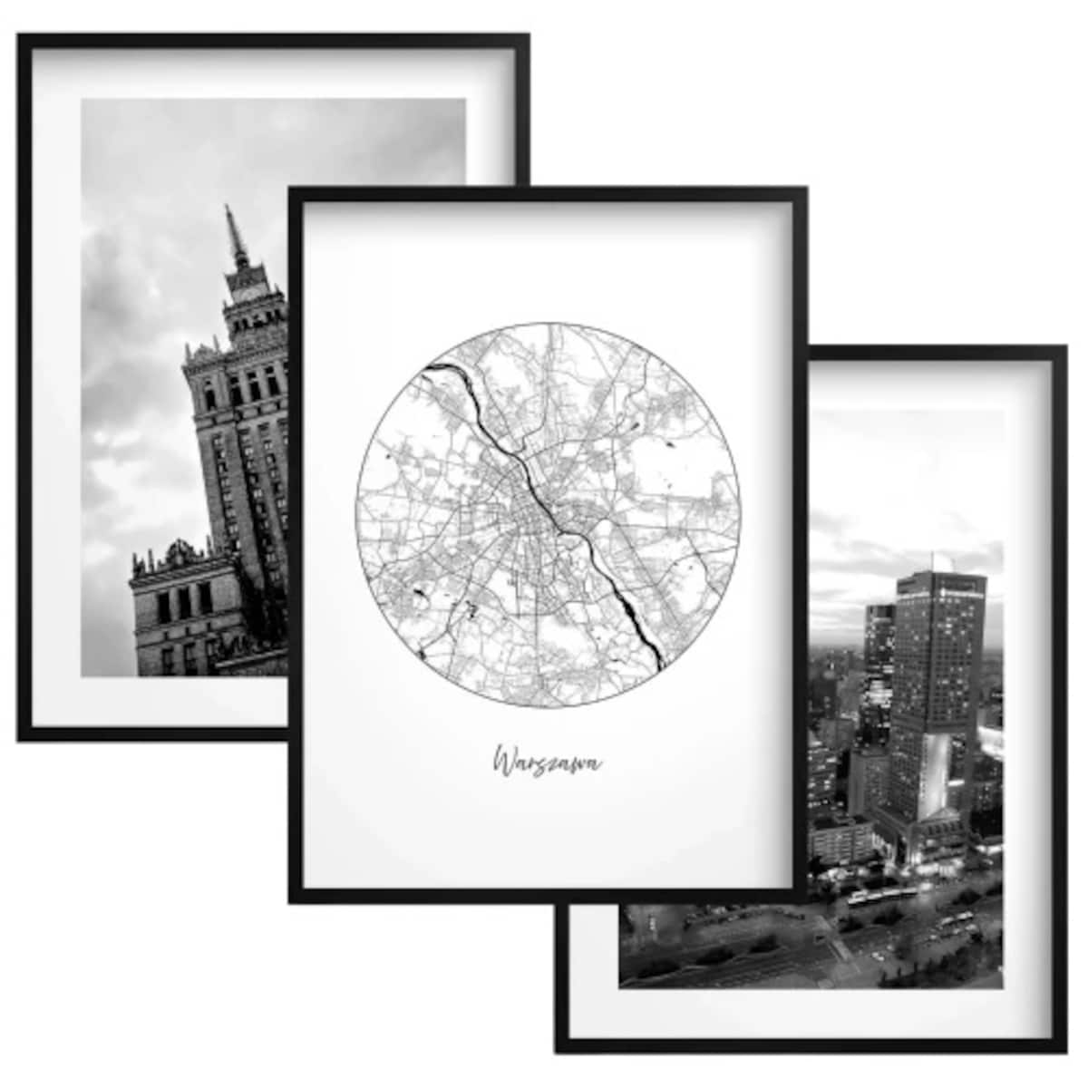 Obrazy na ścianę Plakaty Czarna ramka zestaw Tryptyk do biura Warszawa