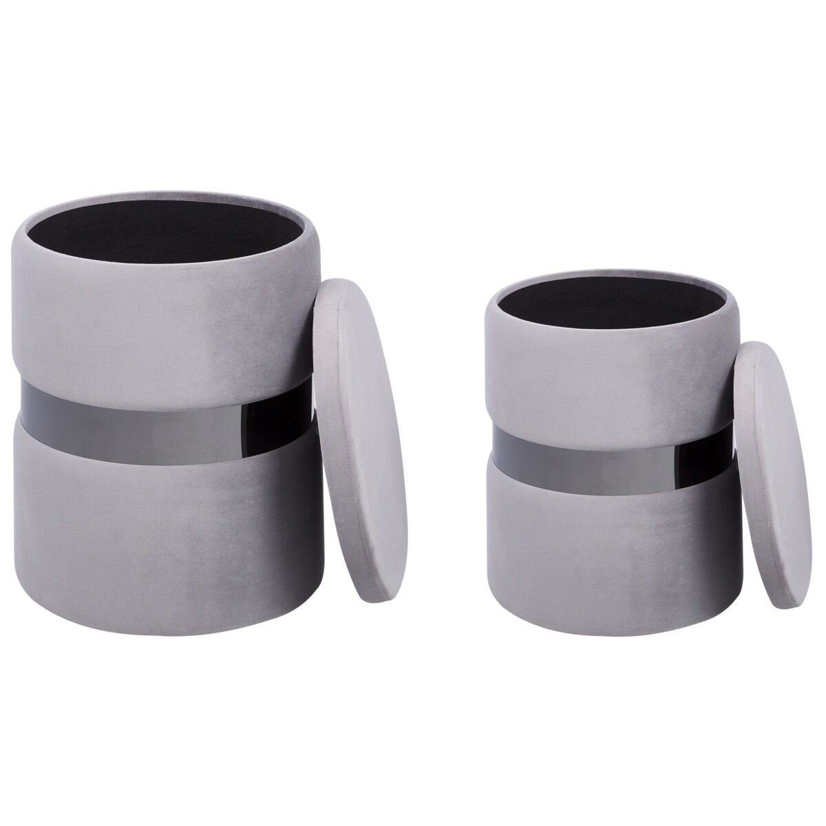 Zestaw 2 pufów ze schowkiem welurowy szary DORIS