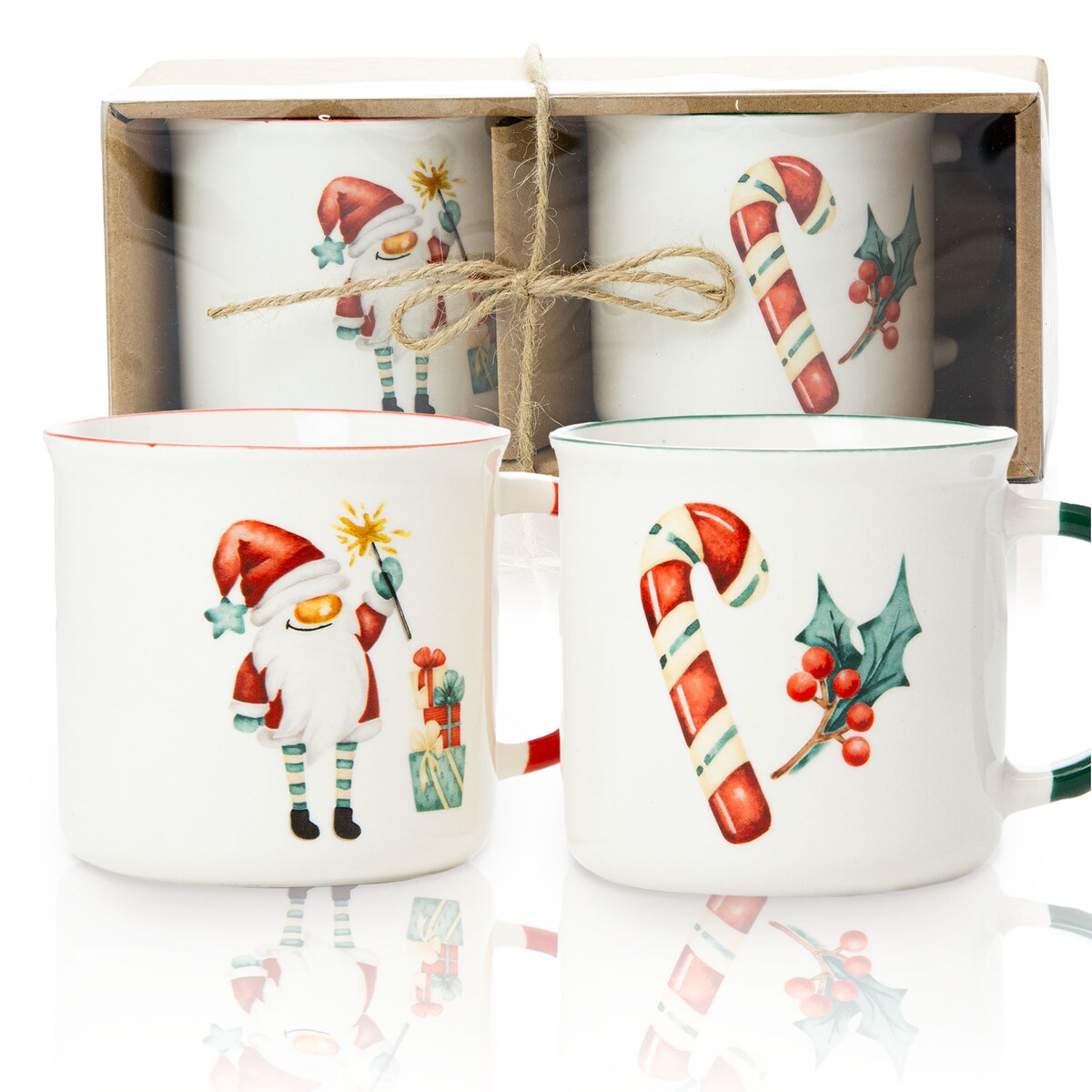 Kubek Świąteczny Ceramiczny Na Prezent 300 Ml Boże Narodzenie Mikołaj Lizak Zestaw 2 Szt