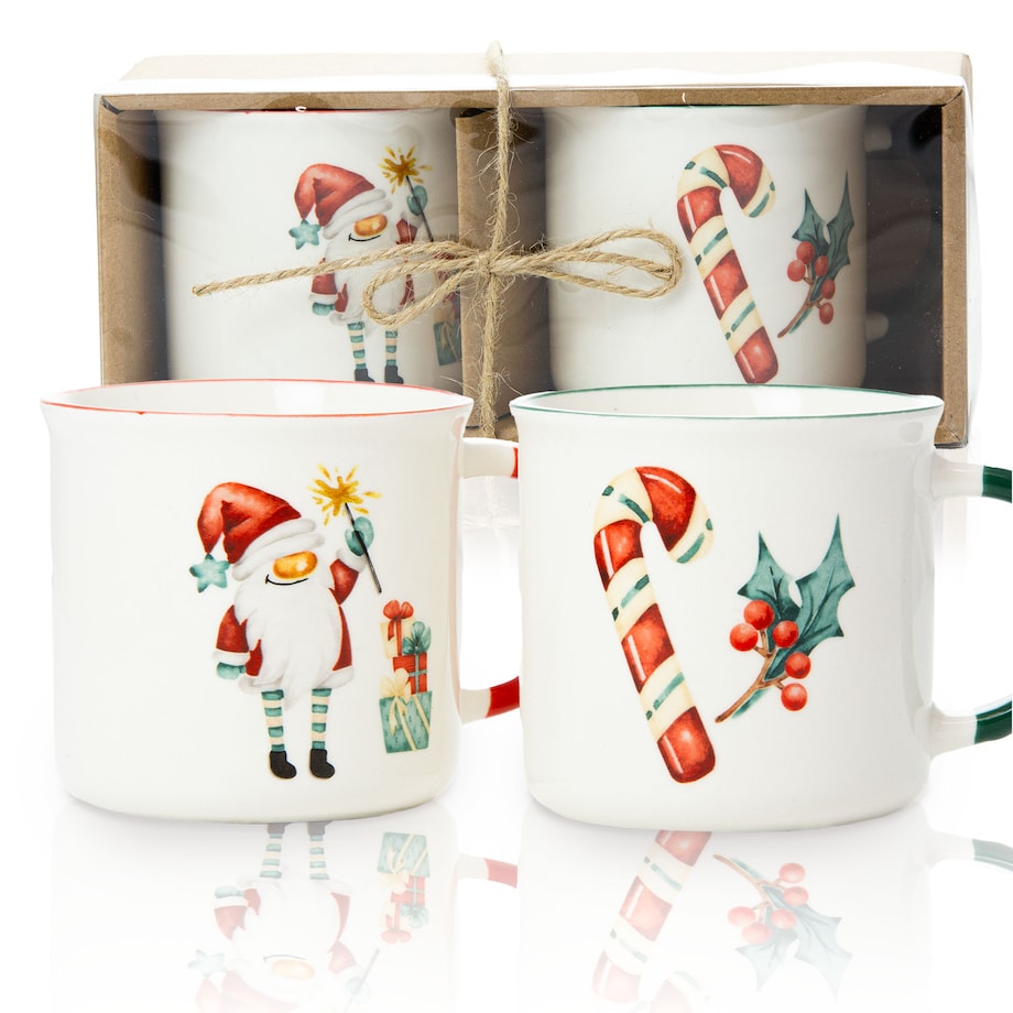 Kubek Świąteczny Ceramiczny Na Prezent 300 Ml Boże Narodzenie Mikołaj Lizak Zestaw 2 Szt