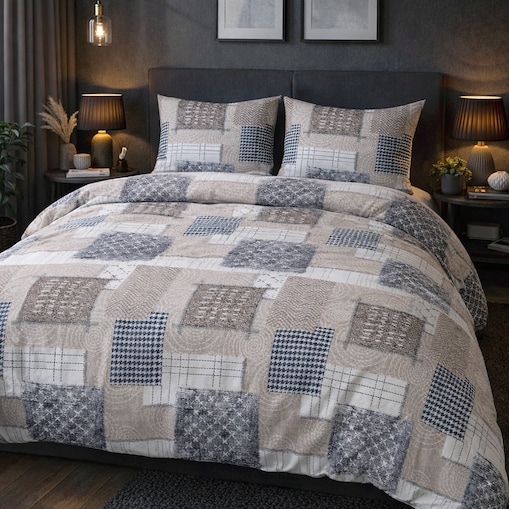 Pościel flanelowa 180x200 Ardela Beige kratka beżowa, Flanelove