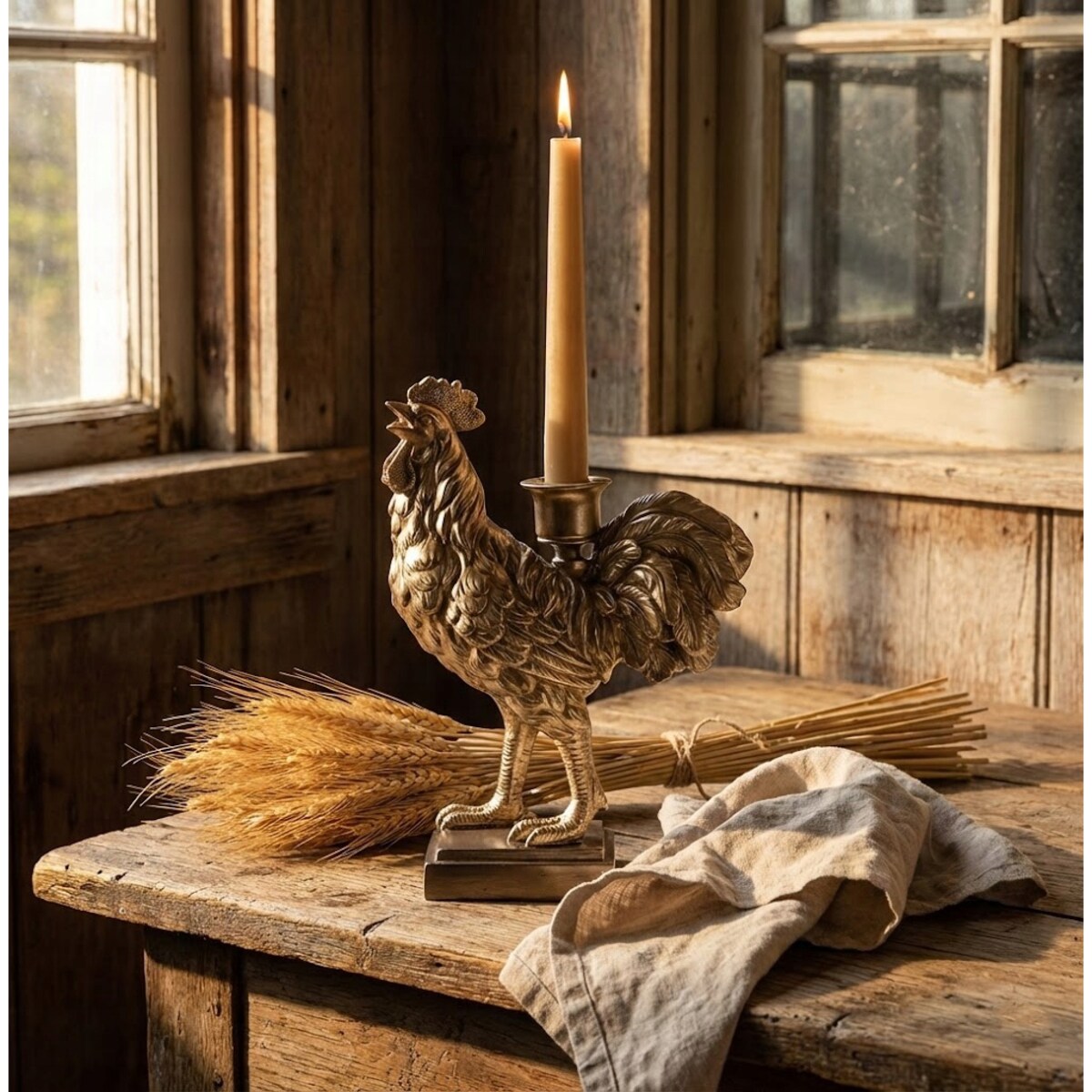 FIGURKA WIELKANOCNA KOGUT KURA ŚWIECZNIK ZŁOTY WIELKANOCNY DO DOMU SALONU