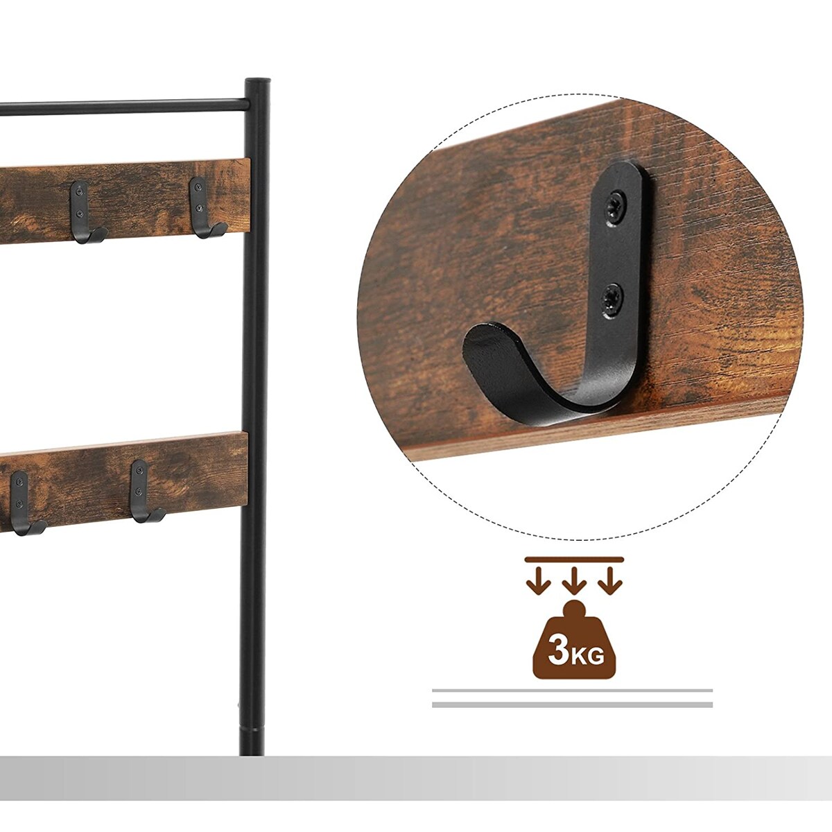 Wieszak Stojak Na Ubrania 70X32X175 Cm Rustykalny Brąz, Czarny