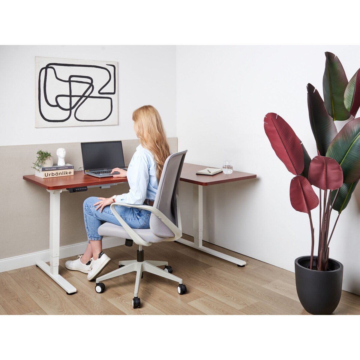 Biurko regulowane Elektryczny Prawostronny Ciemne drewno DESTINES