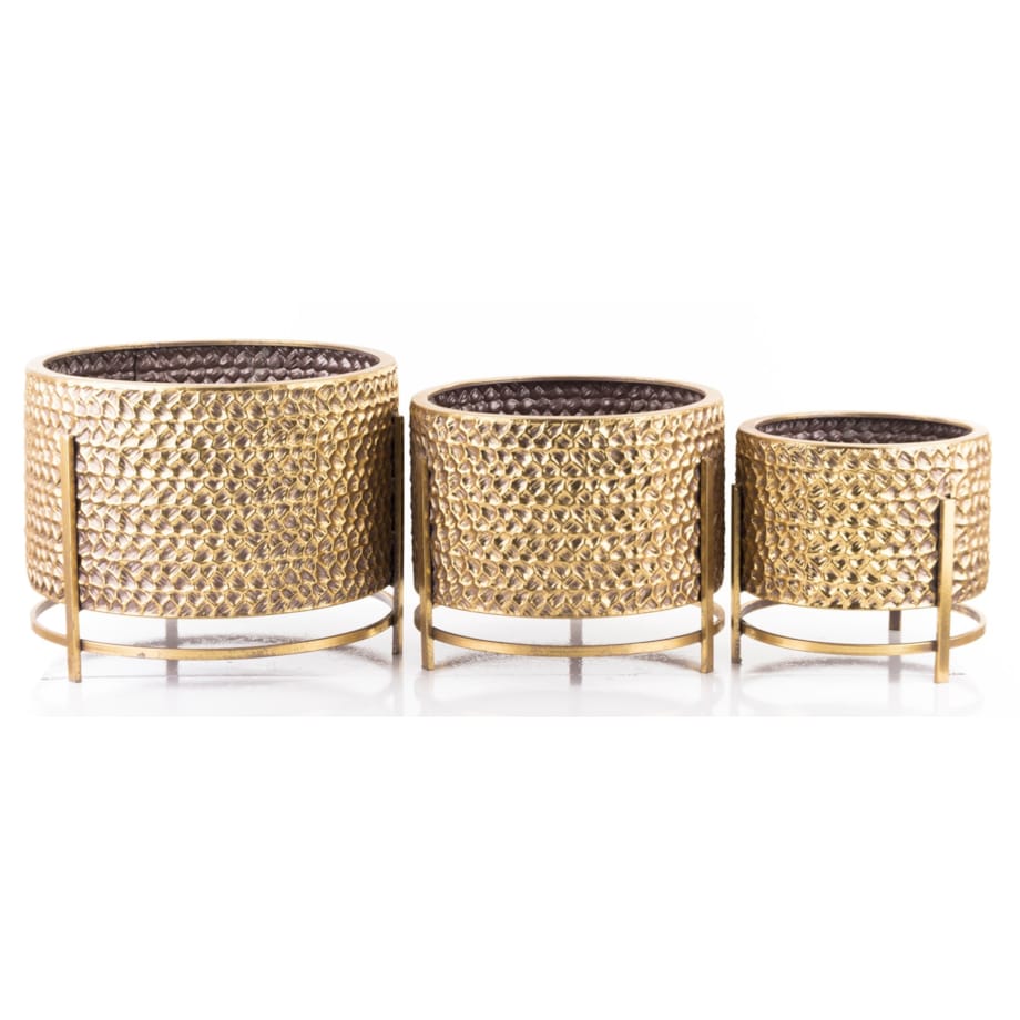 Osłonka metalowa, tłoczona 3 szt. 39/25/23x35/30/24 cm Urrea złota