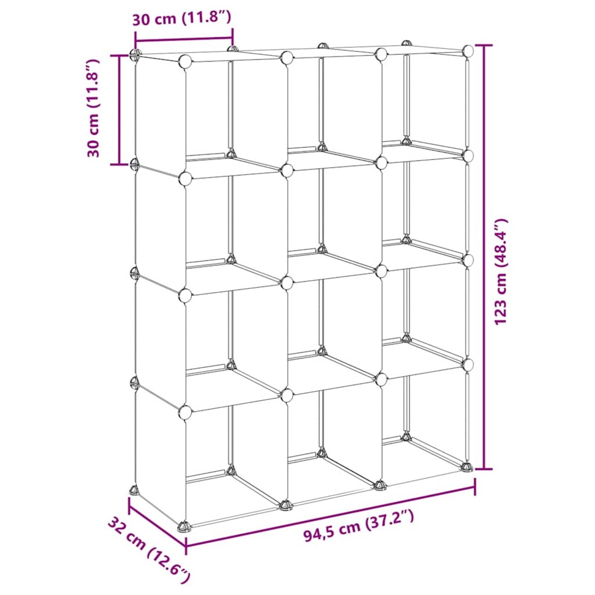 vidaXL Regał kostkowy z 12 przegrodami, czarny, PP