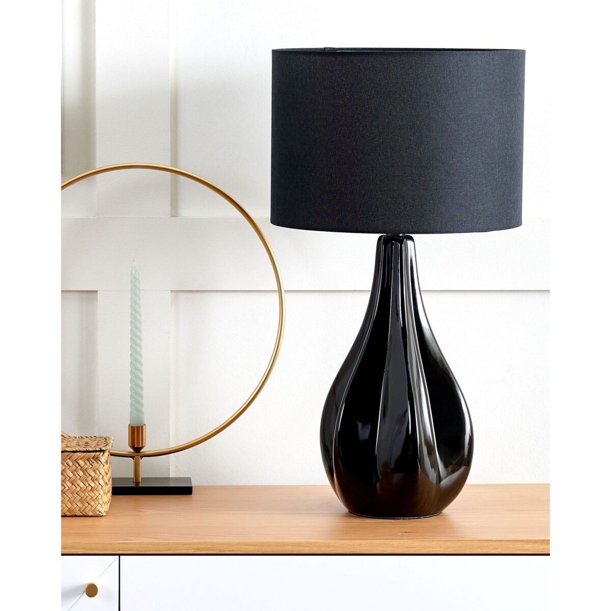 Lampka nocna porcelanowa czarna SANTEE