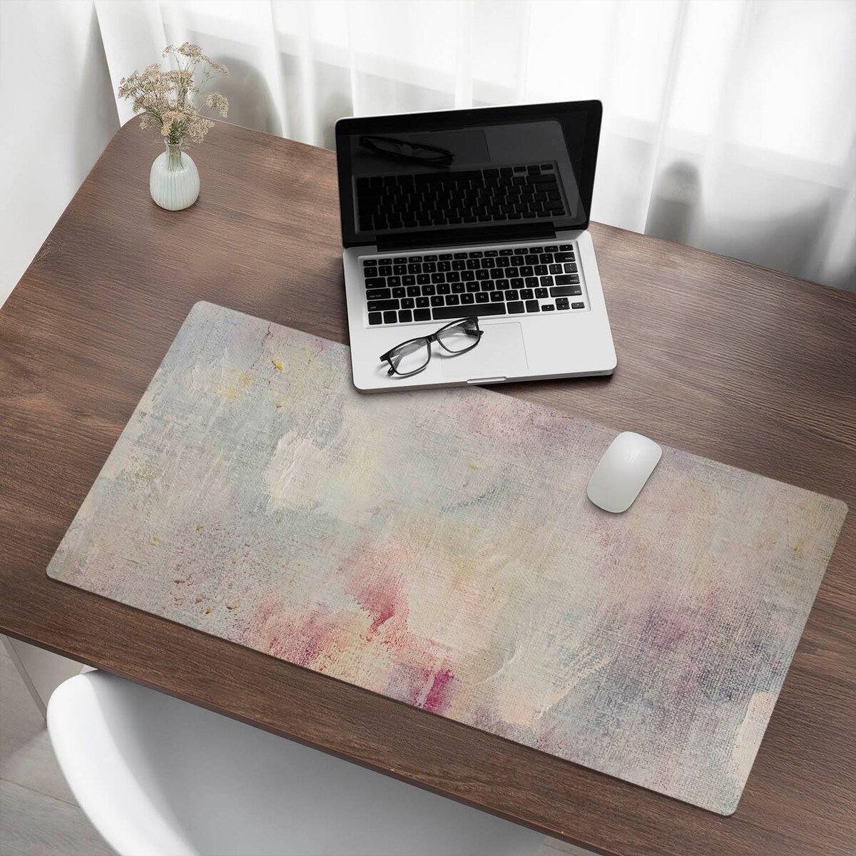 Beżowa mata na biurko Pastelowa abstrakcja, 100x50 cm