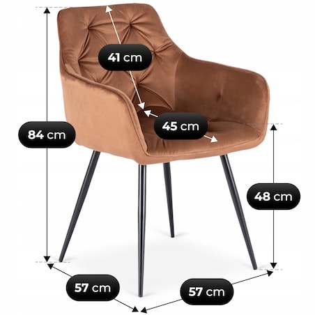Krzesło Tapicerowane Welurowe Do Salonu Jadalni Kuchni Rudy MODESTO