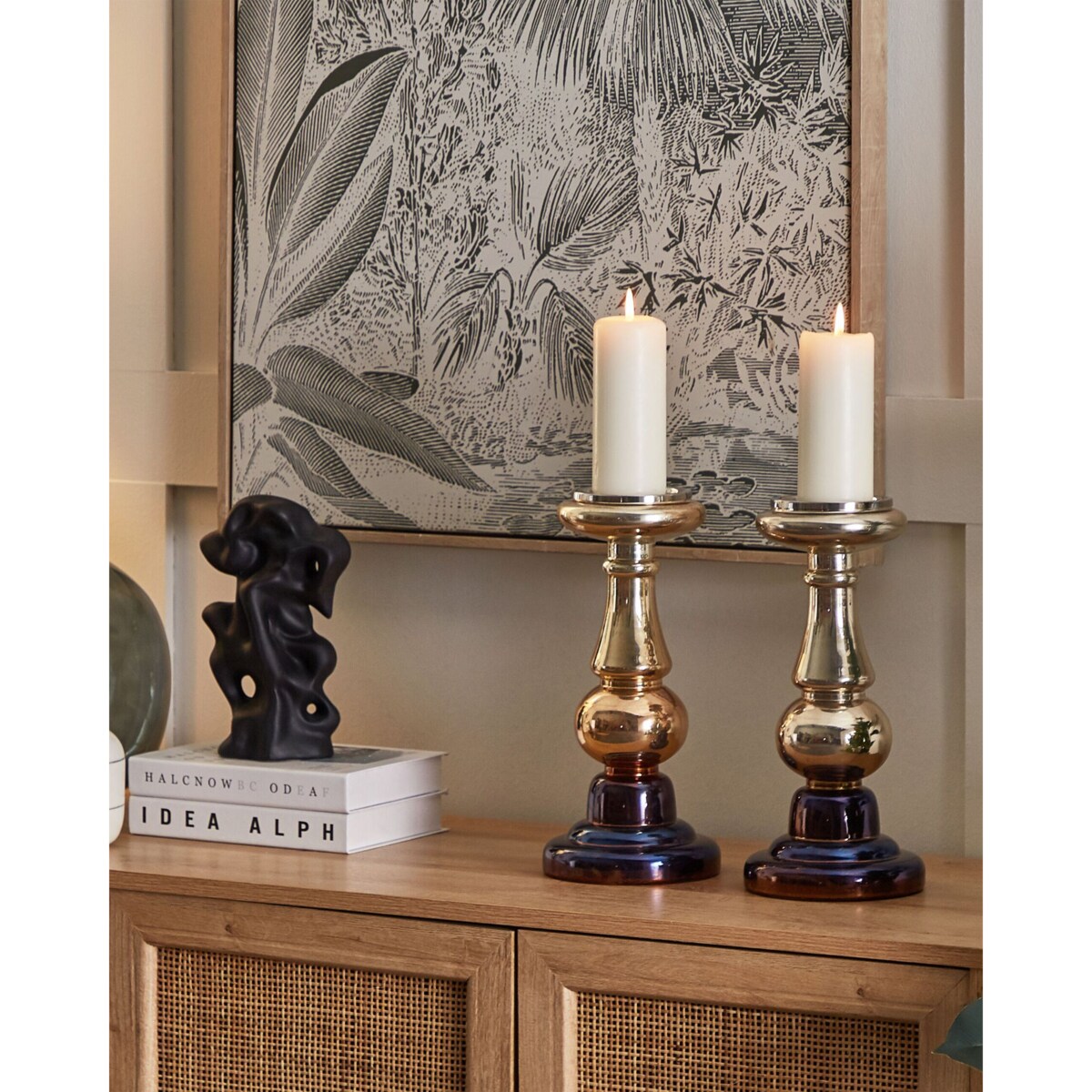 Zestaw dwóch świeczników szklanych 31 cm złoty IMARTI