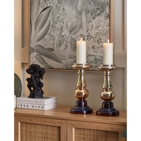 Zestaw dwóch świeczników szklanych 31 cm złoty IMARTI