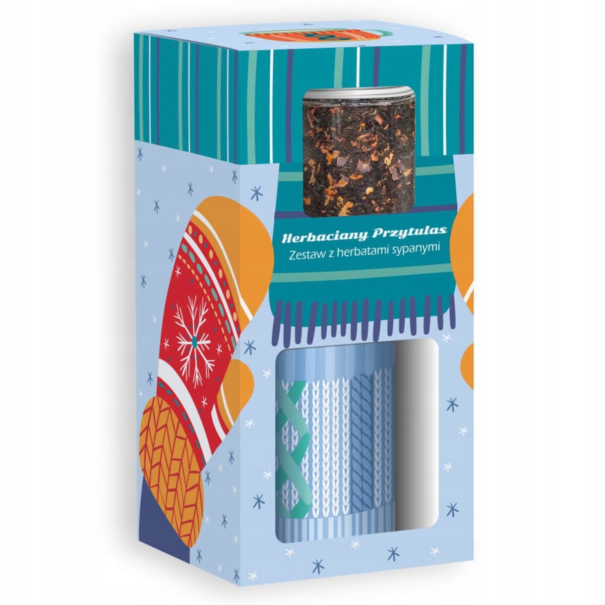 ŚWIĄTECZNY ZESTAW PREZENTOWY "HERBACIANY PRZYTULAS" HERBATA SYPANA KUBEK SKARPETKI - PREZENT UPOMINEK NA MIKOŁAJA ŚWIĘTA GWIAZDKĘ BOŻE NARODZENIE POD CHOINKĘ DLA KOBIETY FACETA