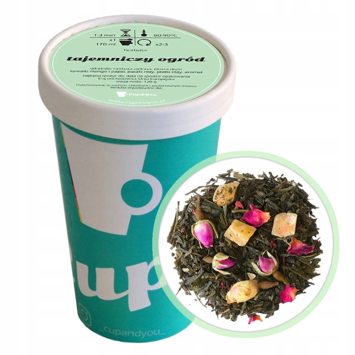 Herbata zielona TAJEMNICZY OGRÓD papaja płatki róży mango upominek 120g - herbata liściasta sypana mieszanka napar susz