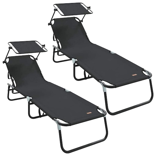 vidaXL Składany leżak z poduszką 2 pcs Czarny 56 x 190 x 81cm tkanina