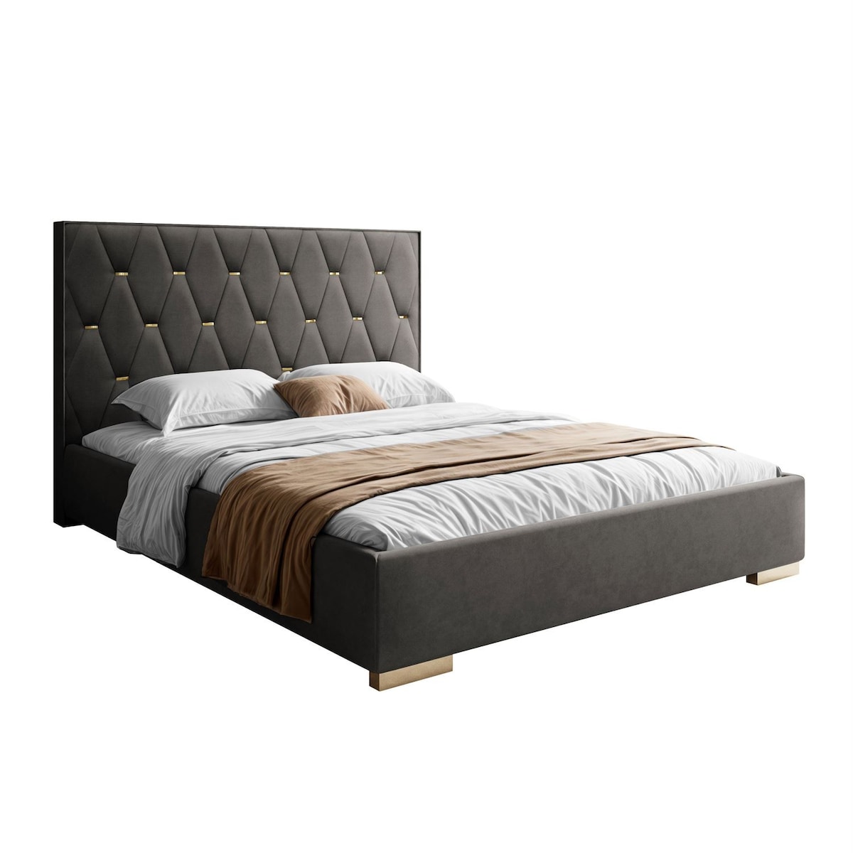 Łóżko tapicerowane IZOLDA z wysokim zagłówkiem, selaż 34, 160x200, Royal Velvet 185