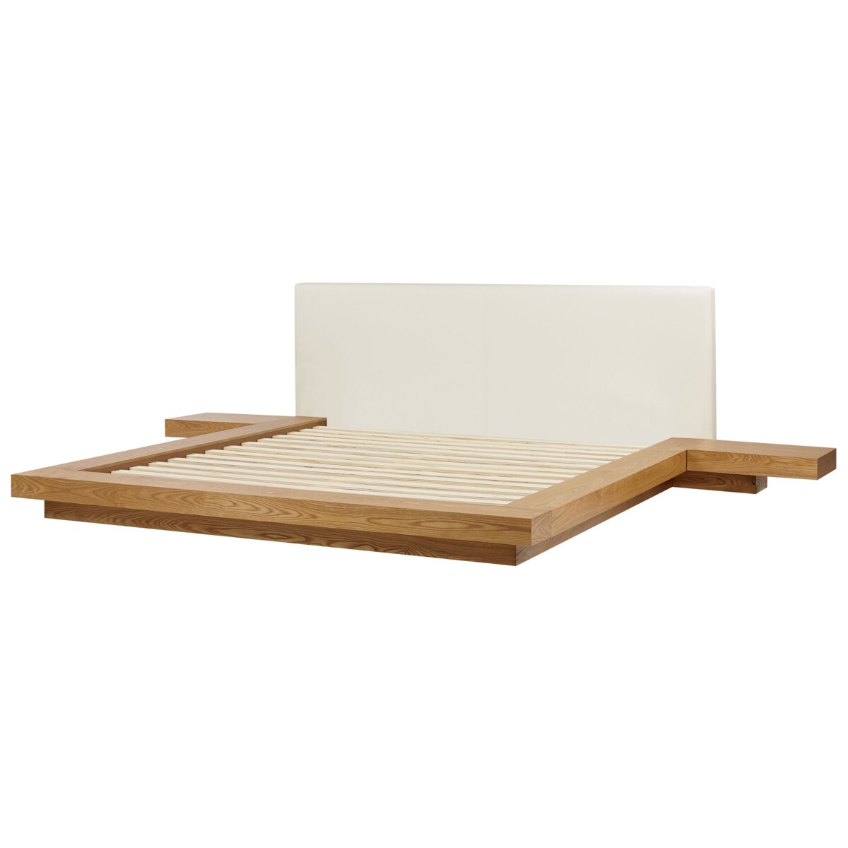 Łóżko z LED ekoskóra 180 x 200 cm jasne drewno ZEN