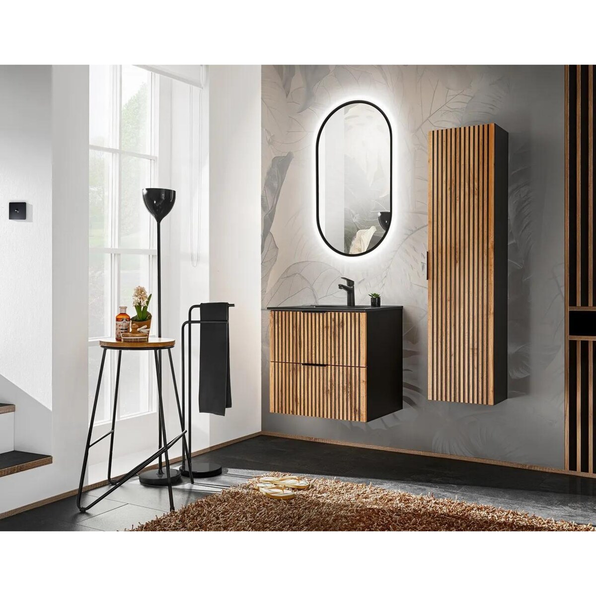 Szafka pod umywalkę XILO BLACK WOTAN 82 80cm czarna/dąb