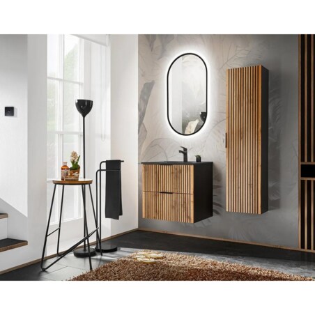 Szafka pod umywalkę XILO BLACK WOTAN 82 80cm czarna/dąb