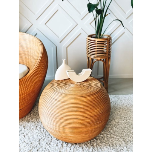 OKRĄGŁY RATTANOWY STOLIK TEGAL JASNY