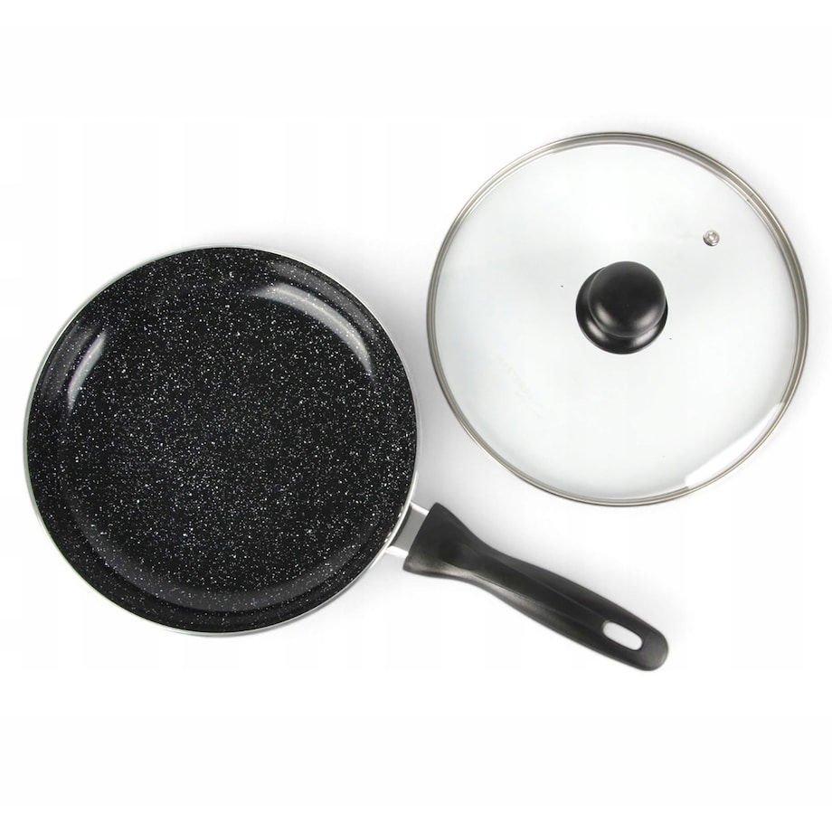 Patelnia Granitowa Pokrywka 22 Cm Plaster Miodu Indukcja Gaz 1.4L Wysoka 4.5