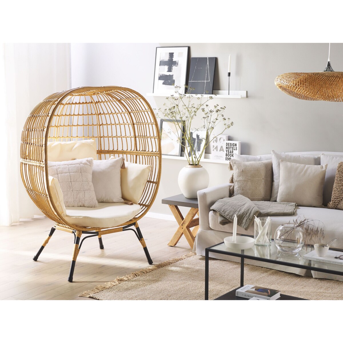 Fotel kokon z technorattanu naturalny VEROLI