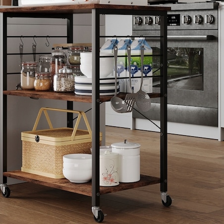 SZAFKA MOBILNA NA KÓŁKACH BRĄZOWA STOLIK ŚNIADANIOWY WÓZEK KUCHENNY 60 CM