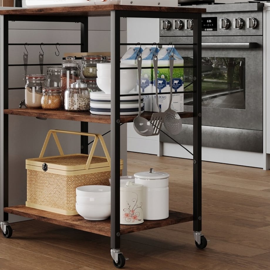 SZAFKA MOBILNA NA KÓŁKACH BRĄZOWA STOLIK ŚNIADANIOWY WÓZEK KUCHENNY 60 CM