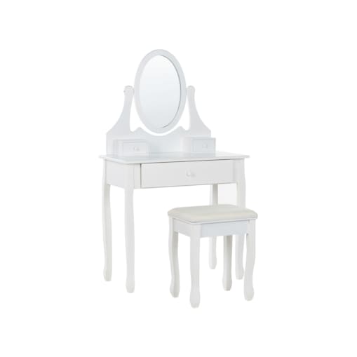 Toaletka 3 szuflady owalne lustro i stołek biała ASTRE