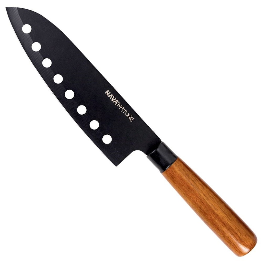 Nóż Santoku stalowy NATURE 29cm czarny kuchenny do siekania stal nierdzewna