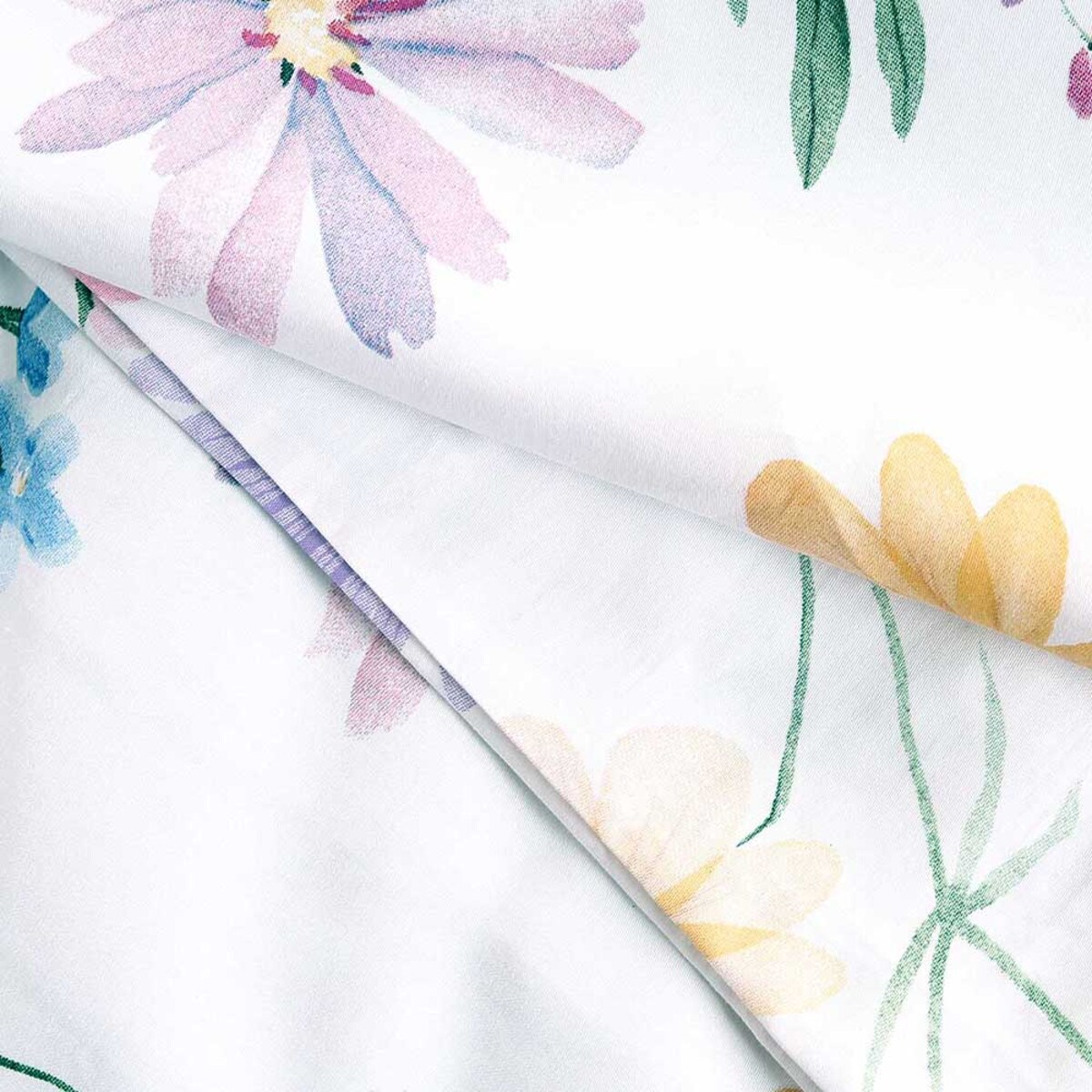 Pościel satyna bawełniana 140x200 Vellia biała w pastelowe kolorowe kwiaty akwarelowe, Satynlove