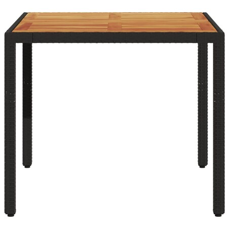 vidaXL Stół ogrodowy z akacjowym blatem, czarny, 90x90x75cm, rattan PE
