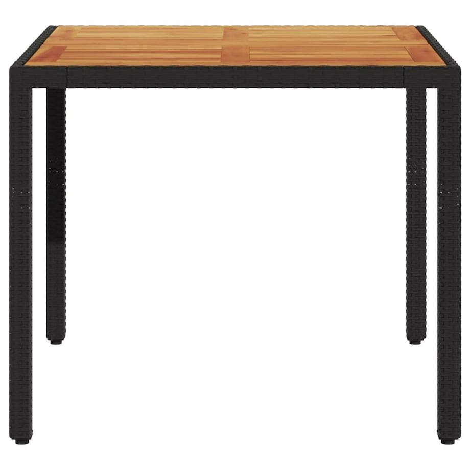 vidaXL Stół ogrodowy z akacjowym blatem, czarny, 90x90x75cm, rattan PE