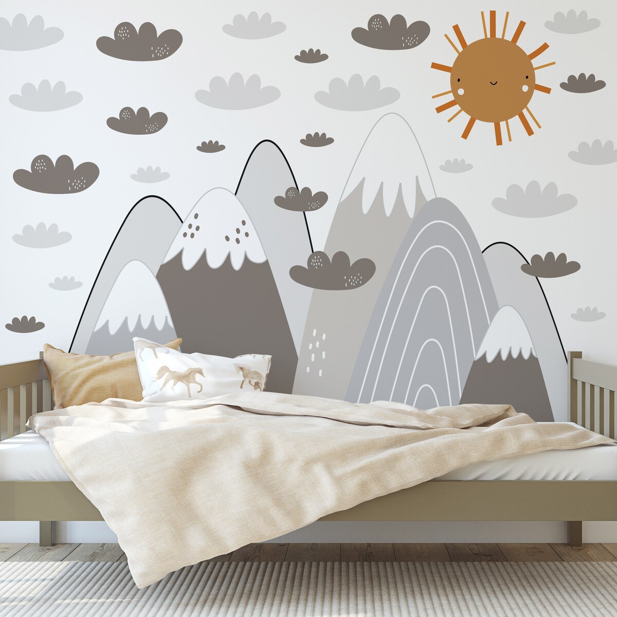 NAKLEJKI NA ŚCIANĘ DLA DZIECI BRĄZOWE GÓRY STYL SKANDYNAWSKI ZESTAW