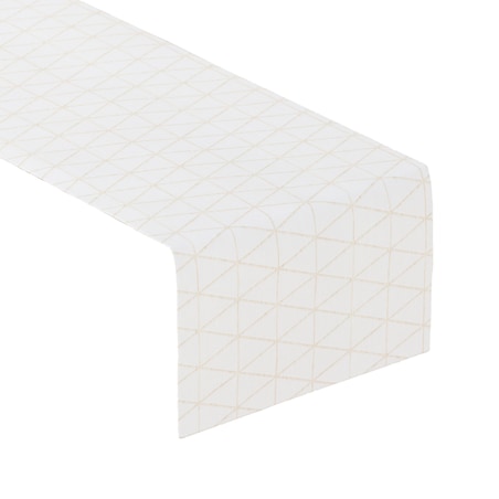 Bieżnik prostokątny 40x130 beżowe trójkąty na kremowo-białym tle