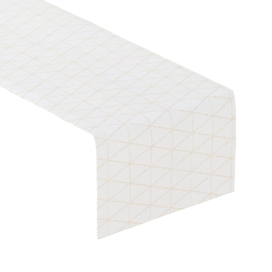 Bieżnik prostokątny 40x130 beżowe trójkąty na kremowo-białym tle