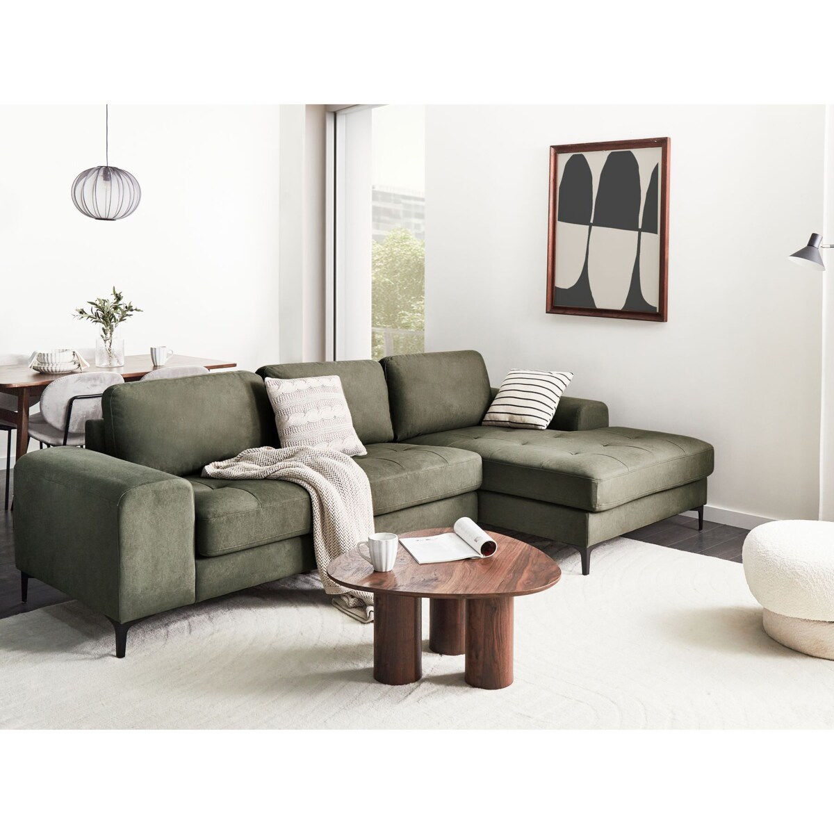 Sofa narożna lewostronna KIRUNA Welur Ciemnozielony Lewostronny