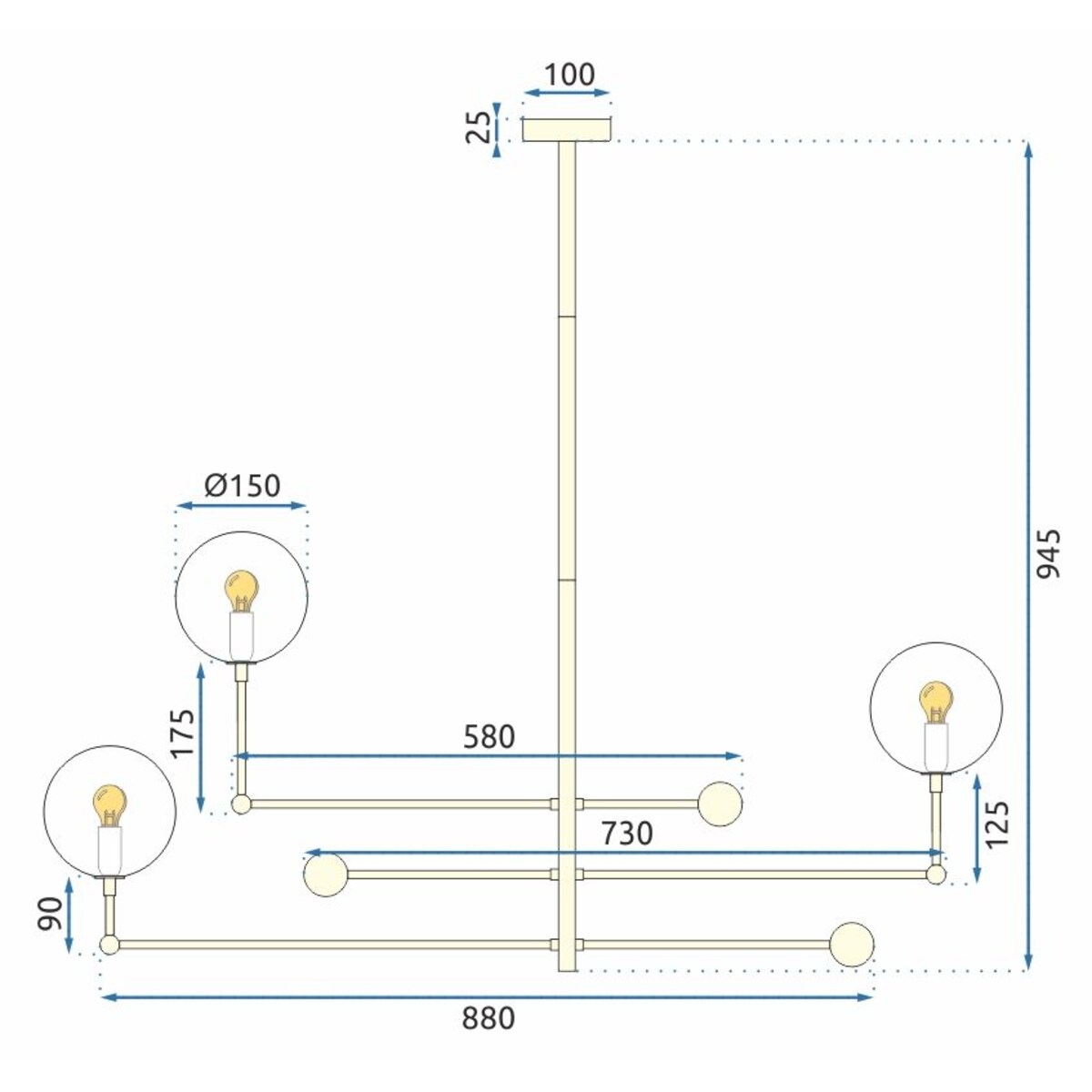 Lampa sufitowa wisząca złota szklane kule 3xG4