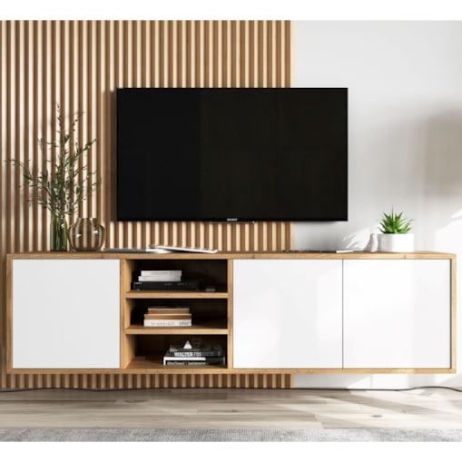 Wisząca Szafka RTV Komoda Industrialna Dąb Wotan Biały MAT 150 cm