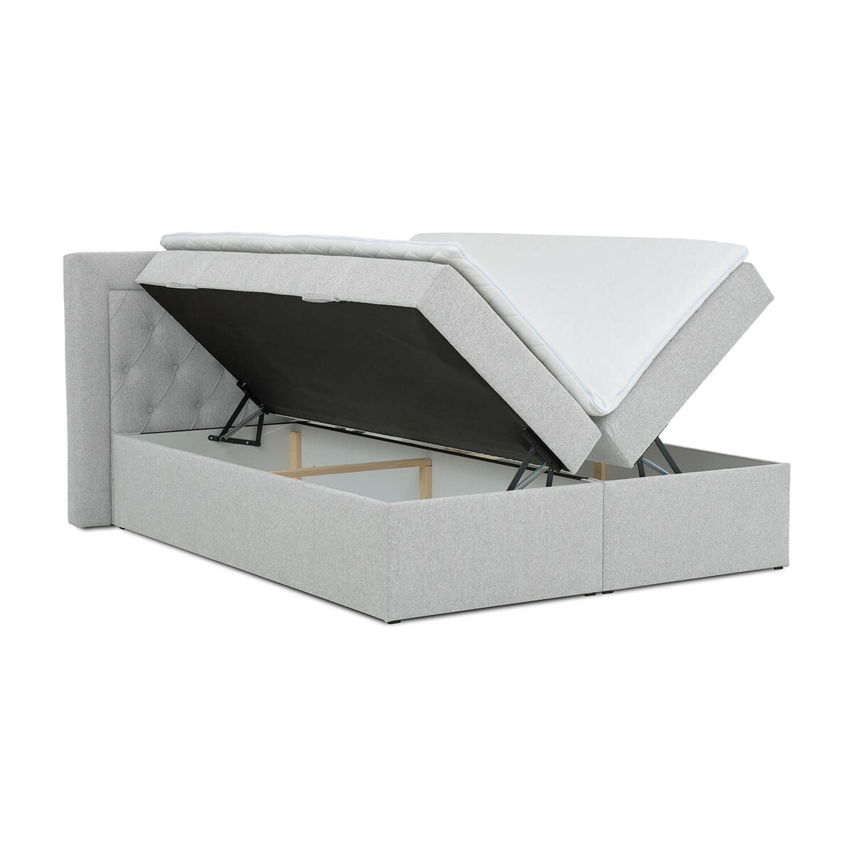 Łóżko kontynentalne ANNABELLE 200x200 z pojemnikiem, Jasny Szary, tkanina Matana 01