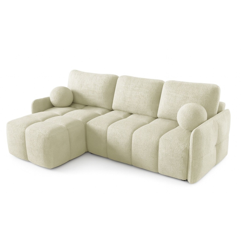 Narożnik MONO z funkcją spania i ozdobnymi poduszkami lewy, beżowy