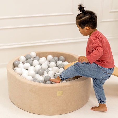 Okrągły Suchy Basen dla Dziecka 90x30cm/200 Piłek 7cm, Velvet, Ecru: Białe/Beżowe