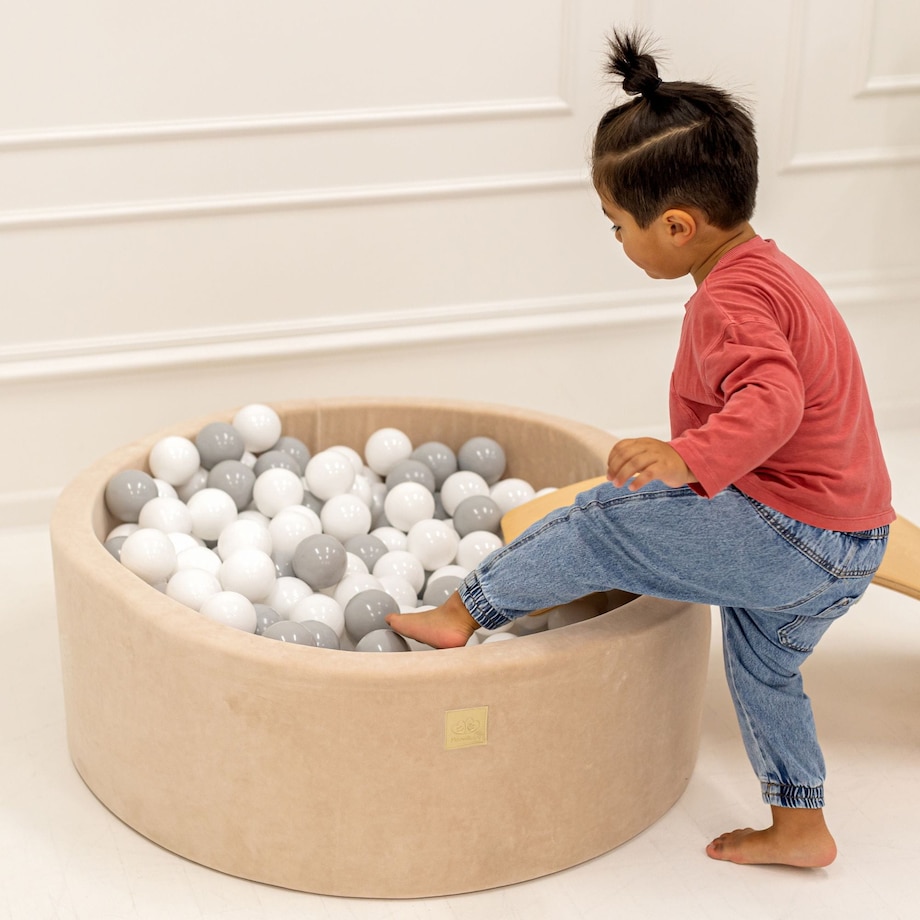 Okrągły Suchy Basen dla Dziecka 90x30cm/200 Piłek 7cm, Velvet, Ecru: Białe/Beżowe