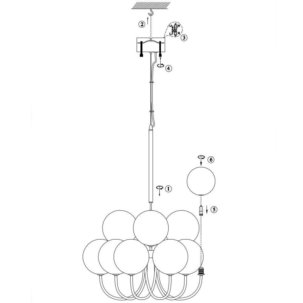 LAMPA wisząca BIANCO 107994 Markslojd szklana OPRAWA molekuły ZWIS kule balls białe złote