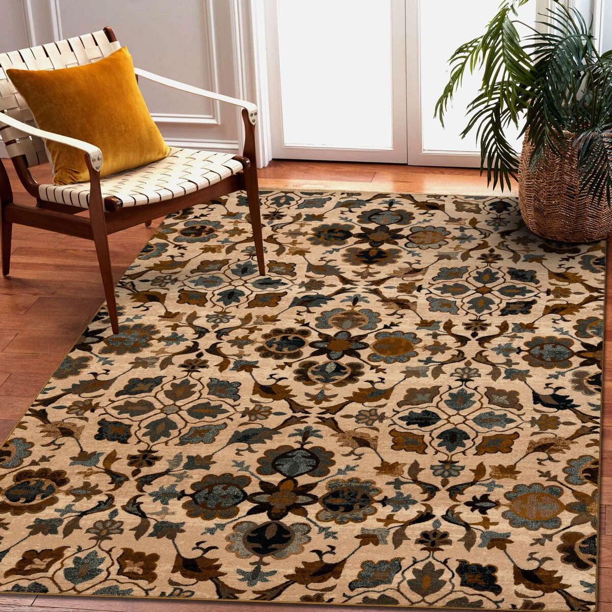 Dywan wełniany OMEGA AMALFI kwiaty kamel 235x350 cm