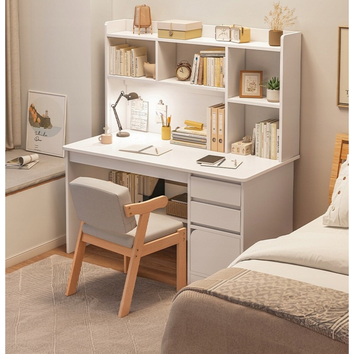 Biurko Młodzieżowe Komputerowe Stolik Loft Białe Z Regałem Nowoczesne Duże