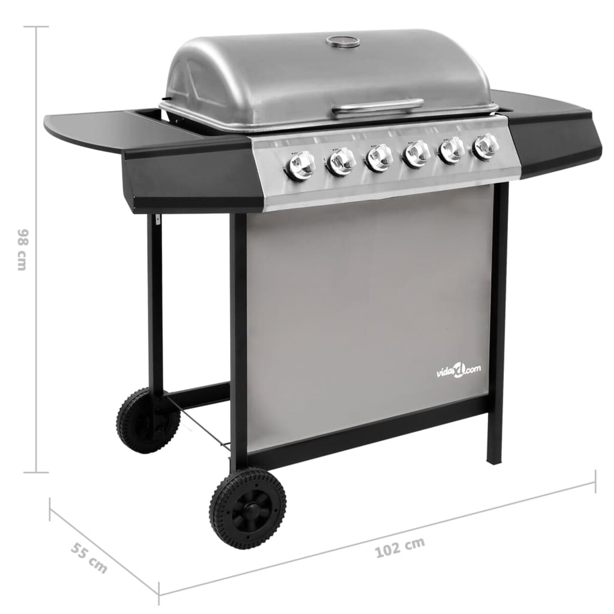 vidaXL Grill gazowy z 6 palnikami, czarno-srebrny