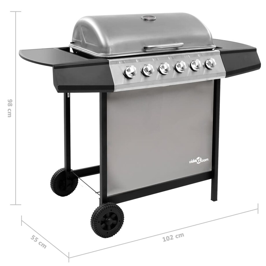 vidaXL Grill gazowy z 6 palnikami, czarno-srebrny