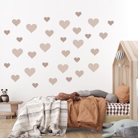 Naklejki Ścienne Dla Dzieci BEŻOWE Serduszka Serca Styl Boho ZESTAW