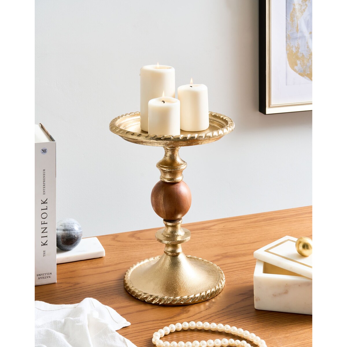 Świecznik VODNO Metal 31 cm Złoty